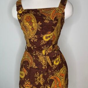 Vintage 50s Paisley Print Brown and Yellow Bathing/Play Suit